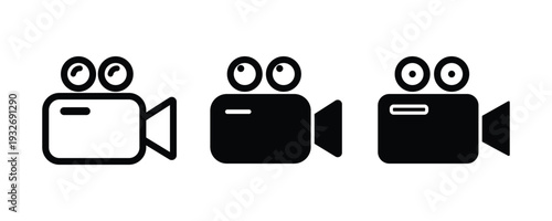 Video camera icon black and lineout set, video camera symbol, movie sign vector illustration