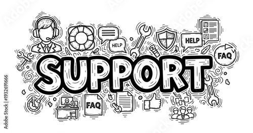 Support concept design with icons for help, faq, and communication