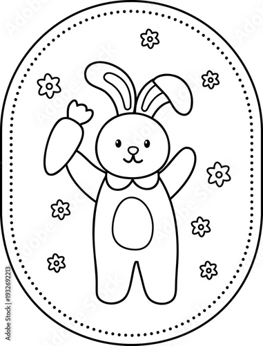 Spring Easter bunny pattern outline coloring template.
Cartoon Easter rabbit sticker.
Easter bunny outline illustration for coloring page. SVG.