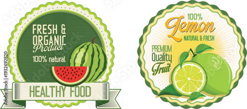 Fresh organic fruit labels for healthy food products