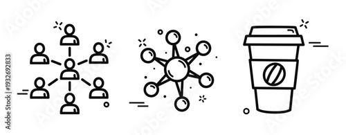 Vector icons: network connections and coffee cup symbol
