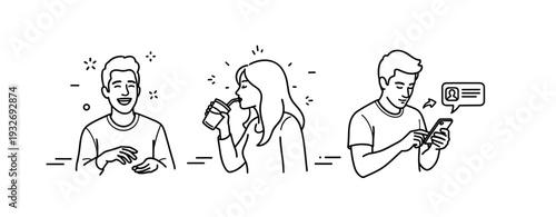 Outline of young adults socializing and using smartphone in various activities