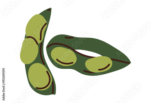 Fresh green soybean pods illustration, organic legume food ingredient representing healthy nutrition and agricultural harvest isolated on white background flat vector illustration.
