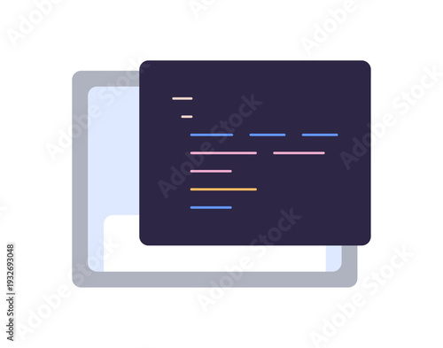 Screen with code, script, software engineering, digital screen, programmer and coder screen view, codes, scripts, information technology, content analytics flat vector illustration.