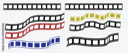 Roll of retro film strip on isolated transparent background. Photographic film in retro style. Curved film strip PNG.