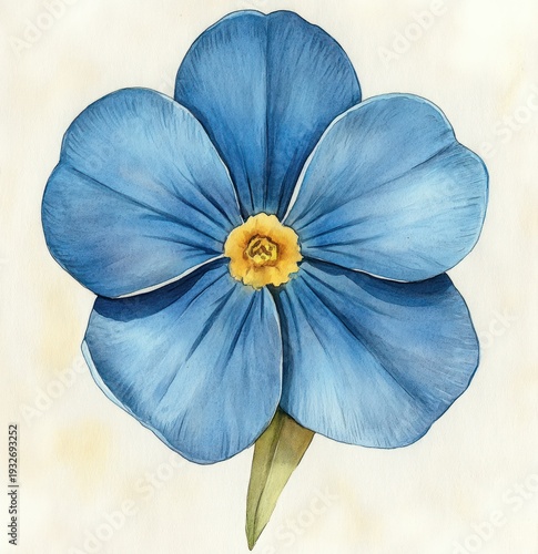 Wallpaper Mural watercolor painting of a blue five-petaled flower with a yellow center and single green stem, delicate and serene Torontodigital.ca