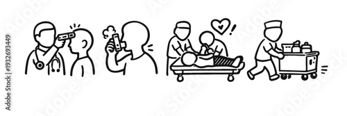 Medical staff assisting patients in various healthcare scenarios