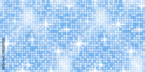Disco blue sequin for background glitter texture and backdrop purple glam. Dance tile pattern for ball party seamless and mosaic retro sparkle. Disco vector bg for background light shiny
