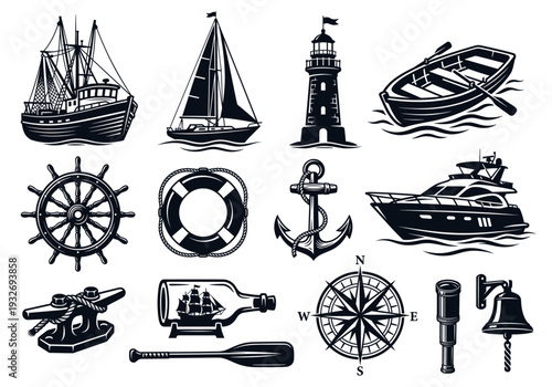 Vintage Nautical Marine Elements Vector Collection