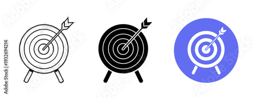 Three target icons with arrows in different styles: sketch, silhouette, and digital