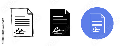 Document icon variations: sketch, solid, circular design