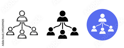 Abstract representation of team hierarchy and organization in various styles