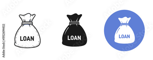 Set of three loan money bags in different styles and colors