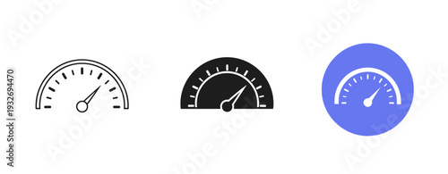 Speed gauge icons: black, blue, and outline variations on white background