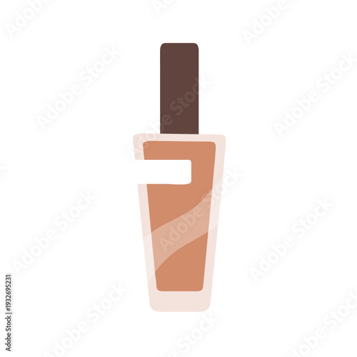 Concealer in glass bottle. Liquid cosmetic. Neutral nude tone cream for face skin. Makeup base in packaging. Decorative beauty product. Flat vector illustration isolated on white background