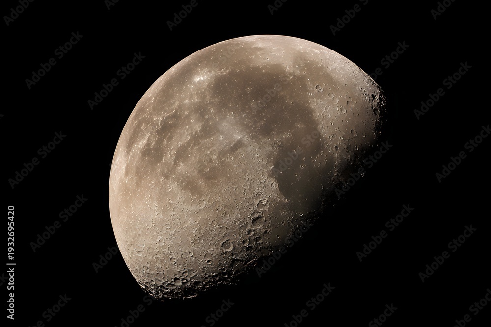 Fototapeta premium Bright moon with craters visible in night sky on a smooth surface.