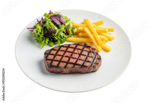 Grilled Beef Steak with Fries and Salad