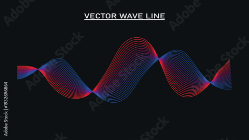 Vibrant red and blue wave line on dark background for tech designs