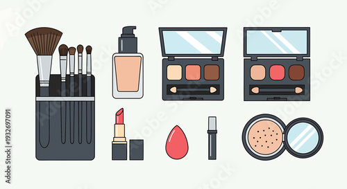 Cosmetics Collection: Makeup Brushes, Foundation, Lipstick, Eyeshadow Palettes, Sponge