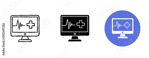 Medical monitor icons: heartbeat and cross symbol variations