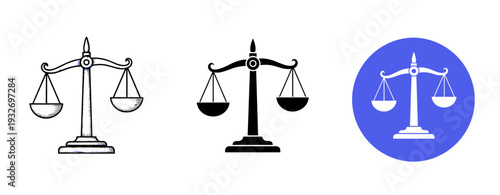 Black and white balance scales with circular blue icon