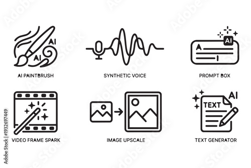 Generative Media, AI Content Creation and Synthetic Intelligence Multimedia Production Fluid Organic Icon Set