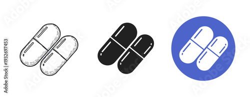 Capsule icons in engraved, solid, and minimalist styles on white background