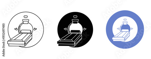 Mri machine variations in black, white, and blue circles