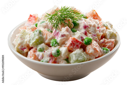 Creamy Fresh Russian Salad Mix isolated on transparent background