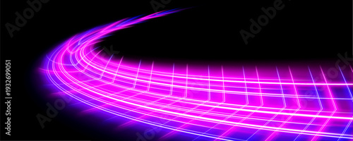 Rainbow glowing motion streak arcs dynamically, leaving radiant luminous paths with fine spark details. High-speed effect. vector