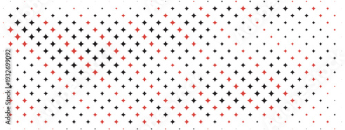 Red black star pattern background on white base. Y2K cute geometric grid with sparkle diamond figures, gradation effect. Vector abstract minimal design. Retro aesthetic texture for graphic logos.
