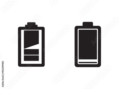 Battery icons showing full and low power levels on white background