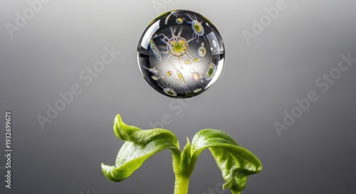 a microcosm of plant life and microorganisms contained within a single water droplet