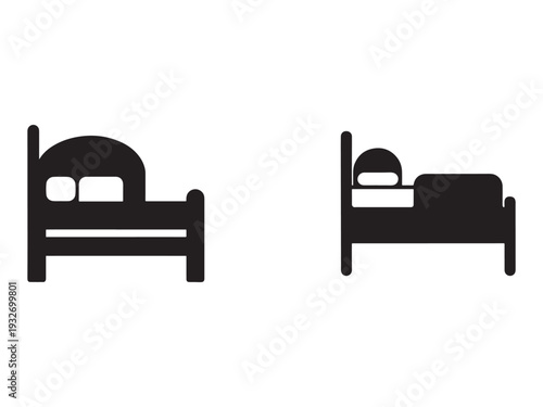 Bed icons with pillows and mattresses in different styles  furniture silhouettes for design elements