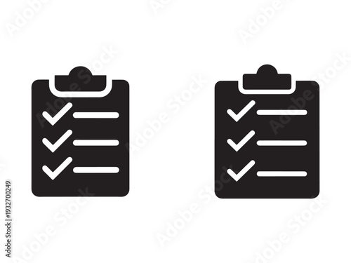 Black and white checklist clipboard icons for to do list and task management