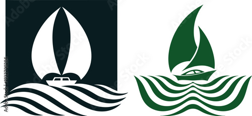 Sailboat Maritime Square Logo Vector Illustration