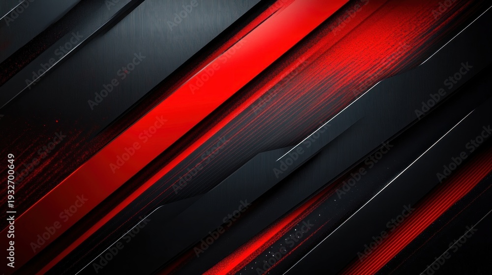 Obraz premium sleek layered diagonal black panels with bold red streaks, metallic textures, subtle grain and energetic futuristic motion