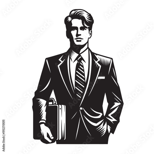 Confident businessman holding a briefcase, formal attire, professional portrait, business and career concept