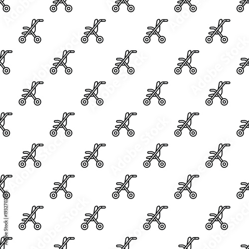 Baby stroller outline icons forming a repeating seamless pattern on a white background