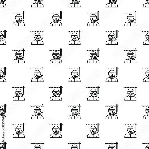 Snorkeler swimming on water surface wearing mask and snorkel repeated as a seamless pattern