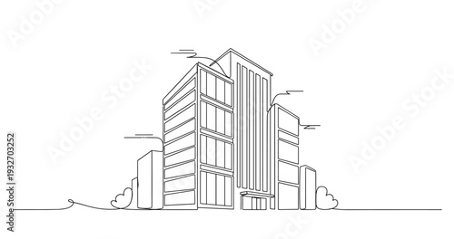 Office building standing on urban street with surrounding structures. No editable stroke