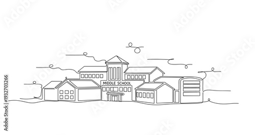 Middle school building facade with surrounding campus buildings. No editable stroke