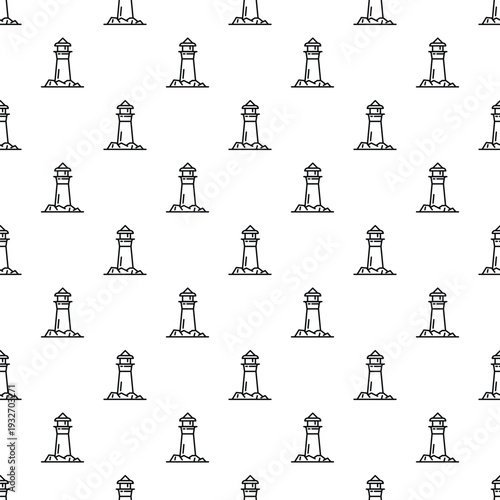 Repeating simple outline lighthouses forming a seamless nautical pattern
