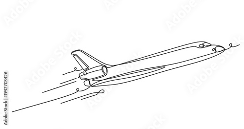 Jet airliner climbing with contrail across clear sky. No editable stroke