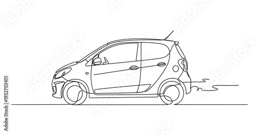 Compact city hatchback car parked on roadside urban street. No editable stroke