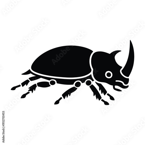 Black rhino beetle illustration vector with distinctive horn isolated on white becakground