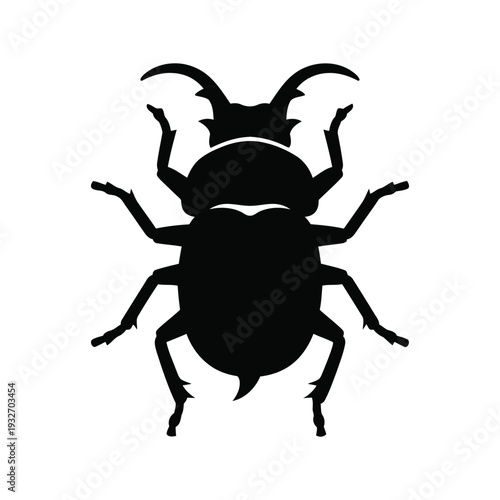 Stunning black silhouette of a beetle with distinctive horns, perfect for science, nature, or educational projects.