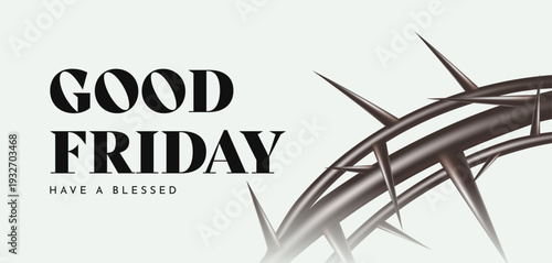 Good Friday Poster Design with 3D Realistic The Crown of Thorns Illustration in Simple Background 