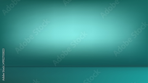 Limbo background. Spotlight glow on teal gradient backdrop with soft beam and light reflection. Color wall of studio, stand for product display, photo., advertising. Abstract vector illustration.