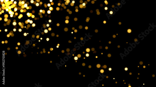 Gold light effect background. Golden glitter lights on dark backdrop. Festive holiday shiny luxury backdrop. Abstract magic vector illustration.